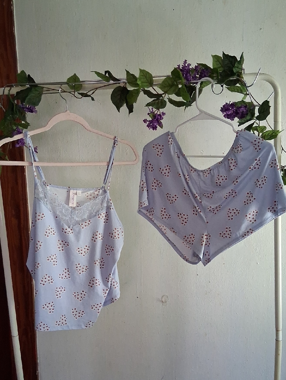 Joyspun Light Blue Heart Print Pajama Set